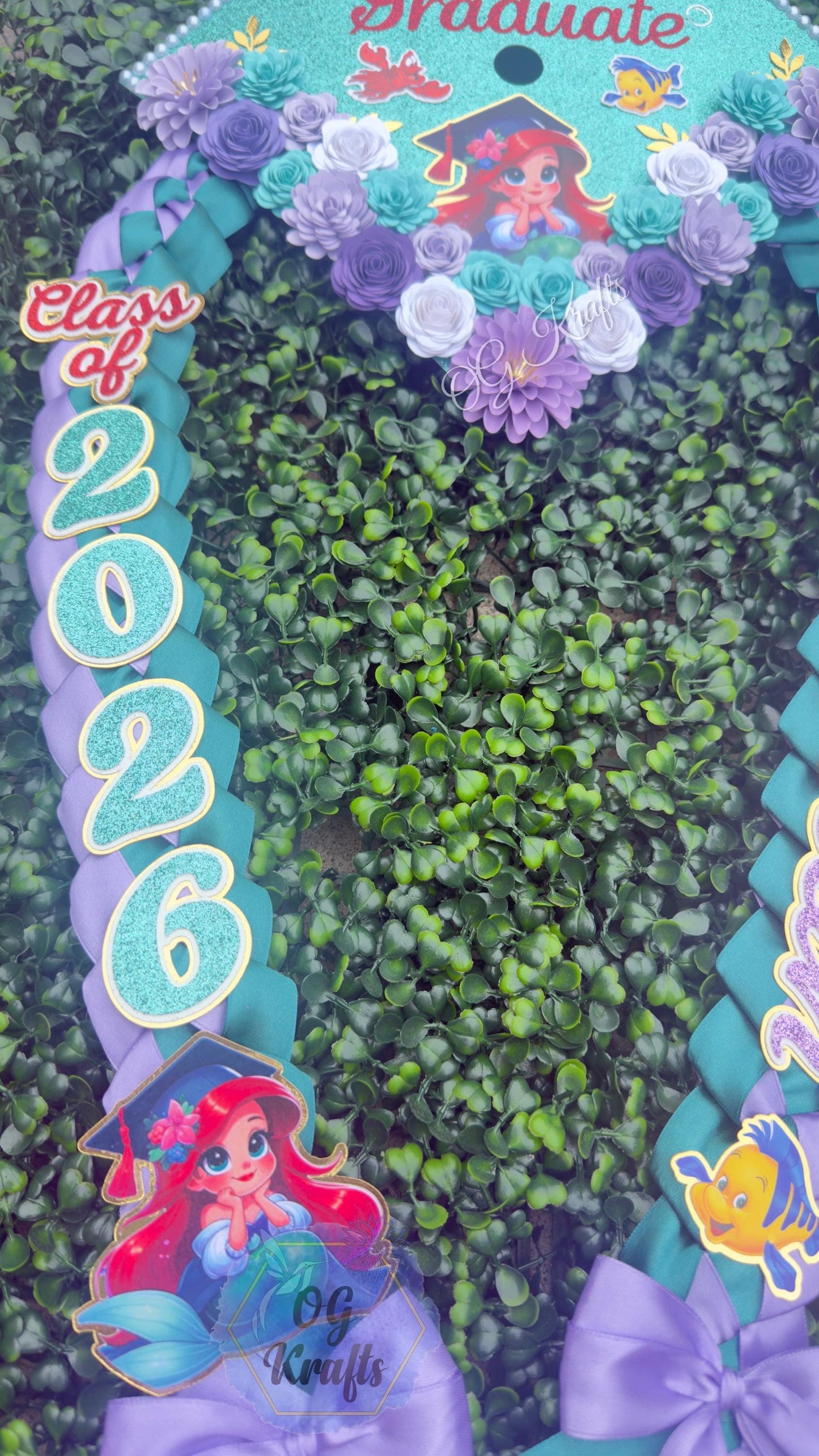 Mermaid Kindergarten Graduation Topper Lei Bundle Personalized Grad Cap Graduation Lei Class of 2026 Graduation Topper Sea Princess Kinder