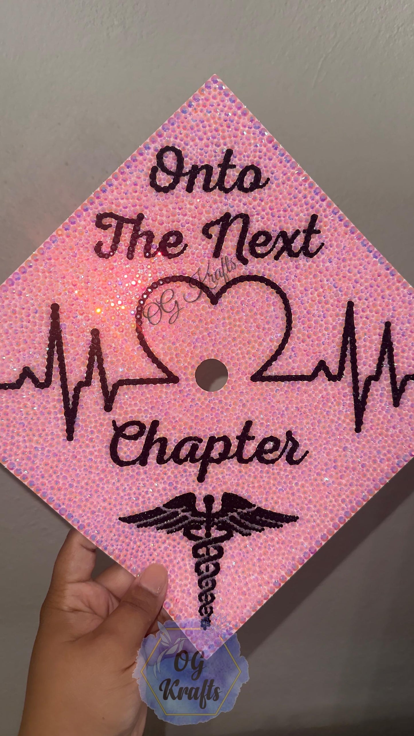 READY TO SHIP Bling Medical Nurse Graduation Cap Topper nurse Grad Cap Pink Medical Grad Cap Topper Class of 2026 Rhinestoned Grad Topper