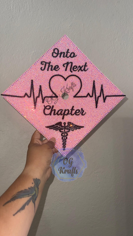 READY TO SHIP Bling Medical Nurse Graduation Cap Topper nurse Grad Cap Pink Medical Grad Cap Topper Class of 2026 Rhinestoned Grad Topper