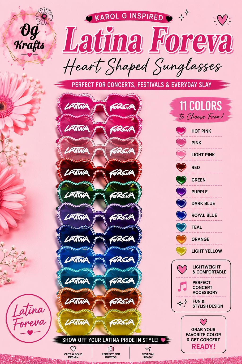 Bichota inspired Latina Foreva Heart Shaped Glasses Concert accessories Blinged Heart Sung