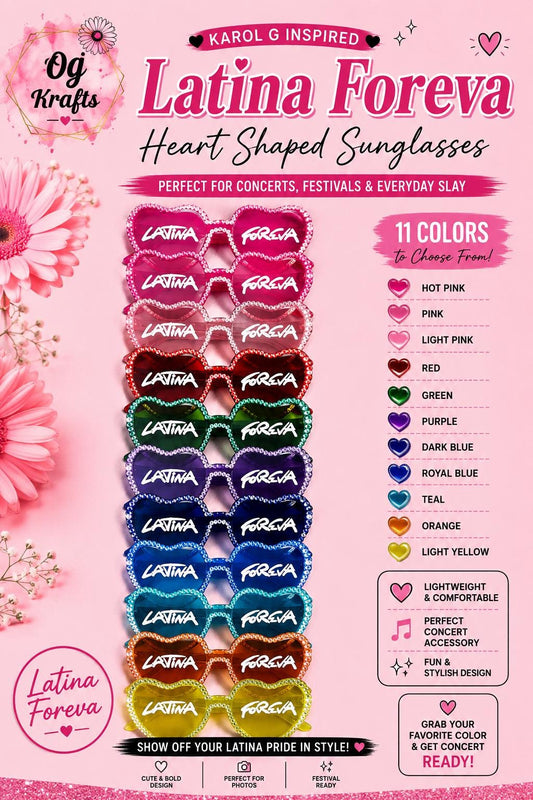 Bichota inspired Latina Foreva Heart Shaped Glasses Concert accessories Blinged Heart Sung