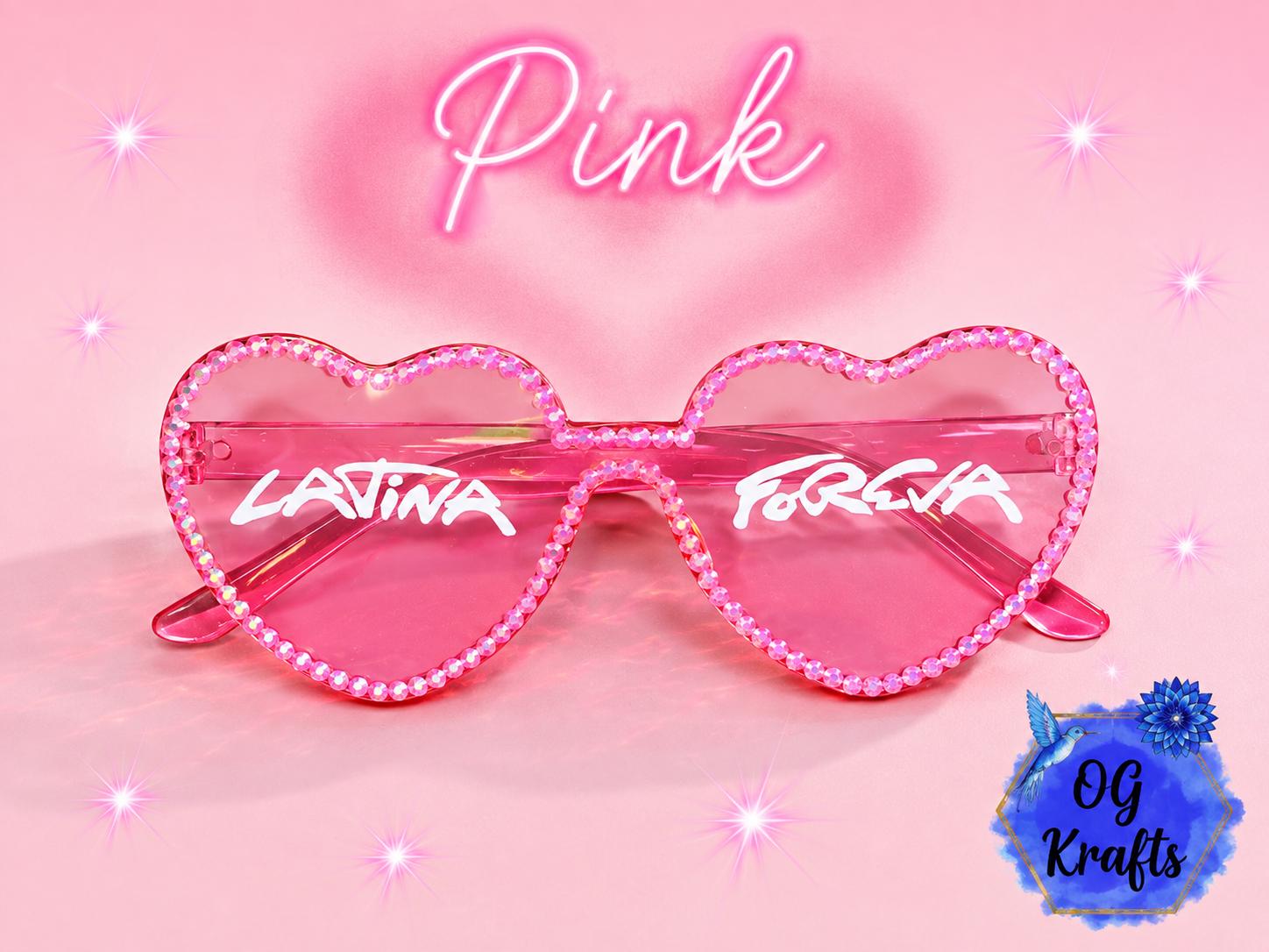 Bichota inspired Latina Foreva Heart Shaped Glasses Concert accessories Blinged Heart Sung