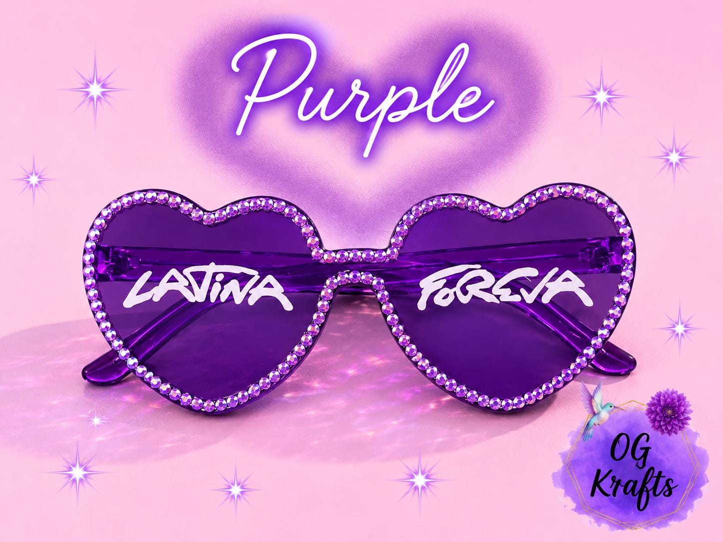 Bichota inspired Latina Foreva Heart Shaped Glasses Concert accessories Blinged Heart Sung